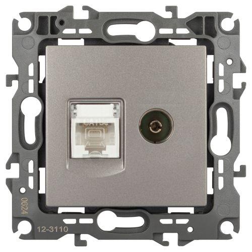 Розетка компьютерная + телевизионная Эра12 12-3110-16 RJ45 + TV титан Эра Б0065646