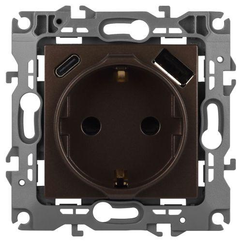 Розетка Эра12 12-4108-13 16А 250В 2P+E с USB type-A+C 5В-3А защ. шторки бронза Эра Б0067757