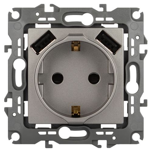 Розетка Эра12 12-4109-16 16А 250В 2P+E с 2xUSB 5В-3А защ. шторки титан Эра Б0065729