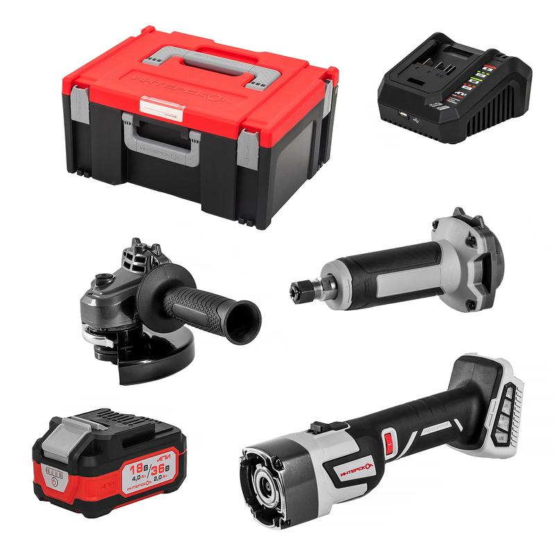 Набор инструмента МультиМакс 36 (модуль привода ММ-36Э модуль УШМ-125 3612ВЭ модуль ПШМ-3606ВЭ АКБ 18(36) заряд. устр. МультиБОКС) ИНТЕРСКОЛ 900.4.2.42