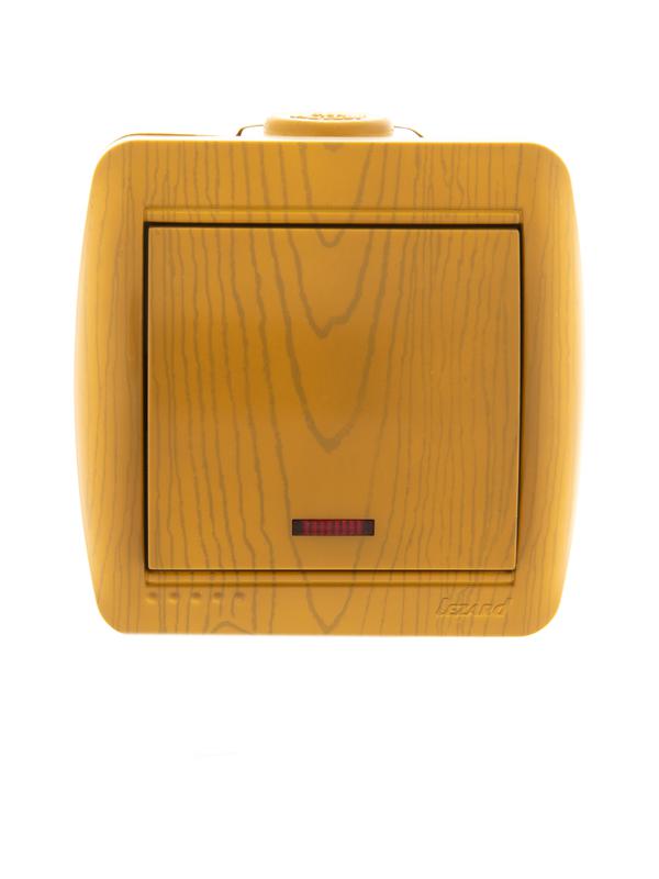 Выключатель 1-кл. ОП Nata 10А IP20 с подсветкой ольха LEZARD 710-0700-111