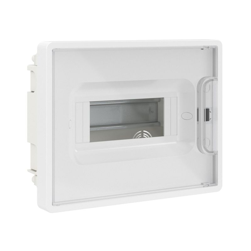 Щиток встраиваемый FRAME 8мод. с прозр. дверцей с 2 шинами PEN на 6 и 8 отверст. бел. DKC F08B1WT