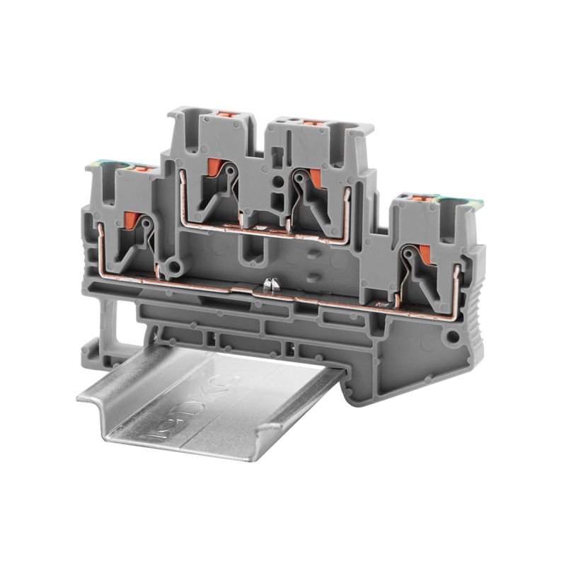 Клемма двухуровневая проходной уровень и заземление; зажим push-in; 4 точки подключения; 2.5кв.мм DKC VPRTT-2.5-L-PE