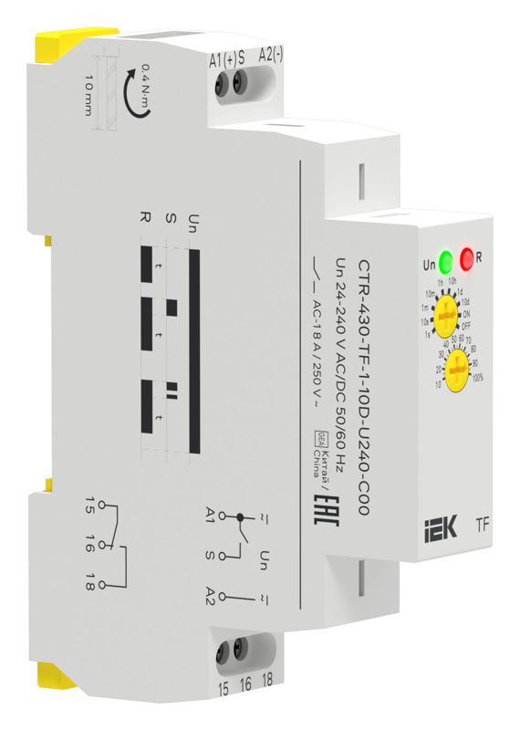 Реле задержки выключения TF 1 контакт 24-240В AC/DC IEK CTR-430-TF-1-10D-U240-C00