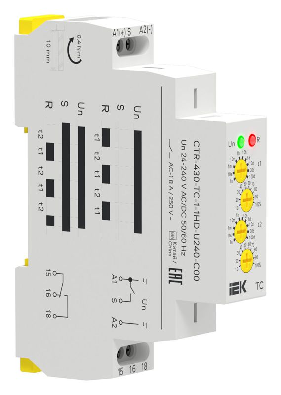 Реле циклическое TC 1 контакт 24-240В AC/DC IEK CTR-430-TC-1-1HD-U240-C00