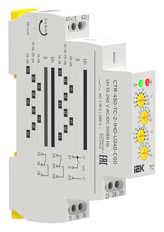 Реле циклическое реверсивное TC 2 контакта 12-240В AC/DC AC IEK CTR-450-TC-2-1HD-U240-C00