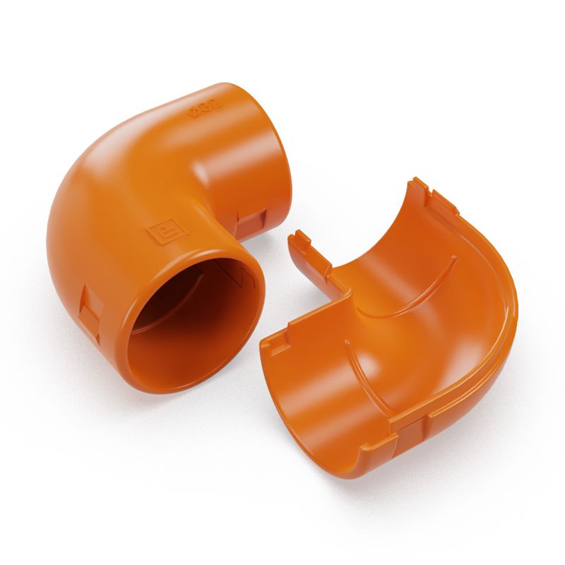 Соединитель угловой 90град. d32мм разборный оранж. Промрукав PR13.02483