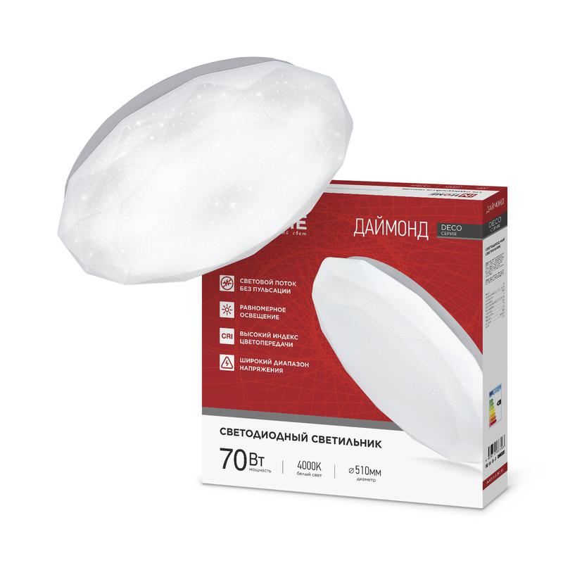 Светильник светодиодный DECO ДАЙМОНД 70Вт 4000К 6300лм 230В 510х70мм IN HOME 4690612063416