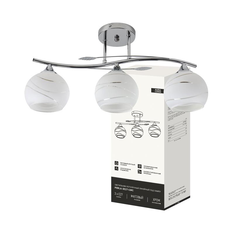 Светильник AURA PERLA-3Е27-LWC 3хE27 потолочн. линейный под лампу плафон матов.; хром IN HOME 4690612064543