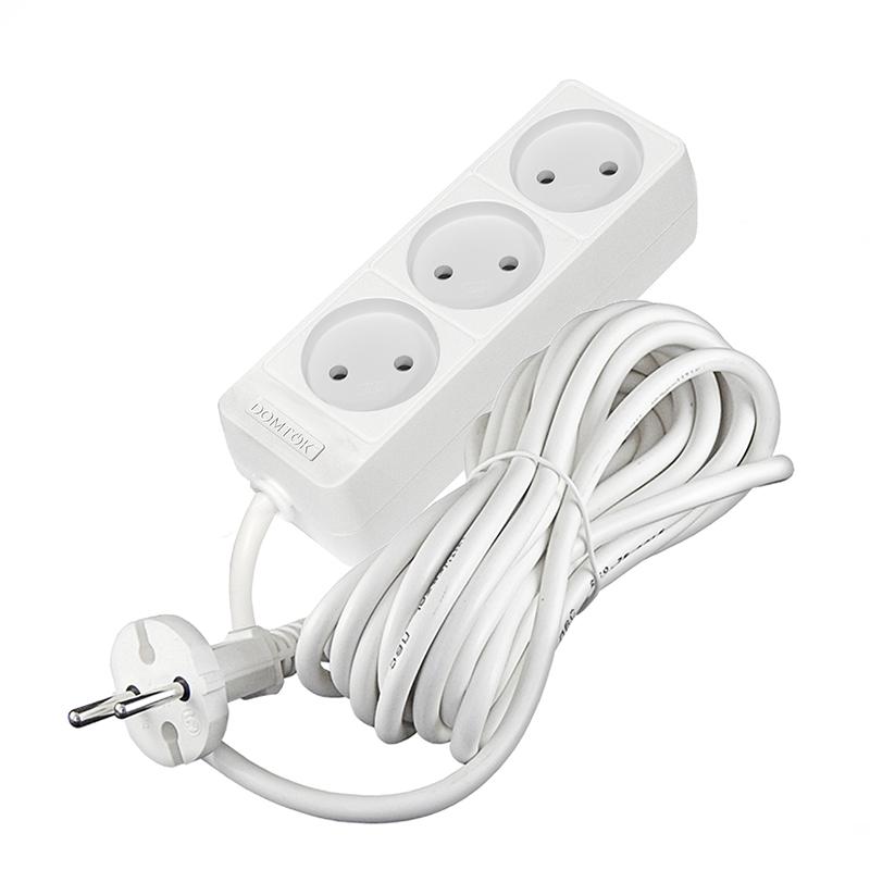 Удлинитель 3х5м без заземл. 10А IP20 2.2кВт ПВС 2х0.75 бел. DOMTOK 2372