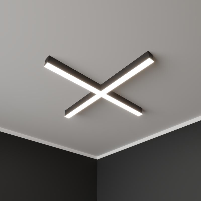 Светильник светодиодный RVE-PLS5070-KRESCENT-505-N 26Вт 4000К 505х505х70мм сег. 253мм 50х70мм крест накладной RAL9006 муар сер. RVElektro RVE00018692