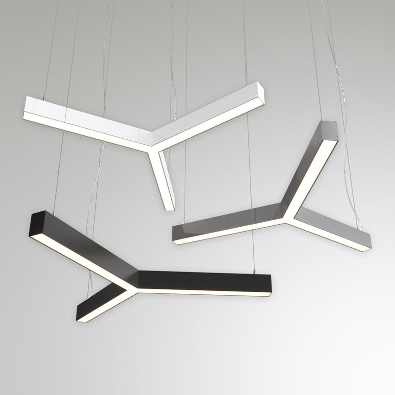 Светильник светодиодный RVE-PLS5070-TRINITY-458-P 20Вт 4000К 458х397х70мм сег. 250мм 50х70мм трехлучевой крест подвесной RAL9006 муар сер. RVElektro RVE00018678