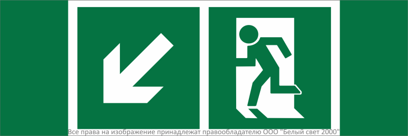 Знак безопасности NPU-3311.E33 "Направление к эвакуационному выходу налево вниз" Белый свет a32684