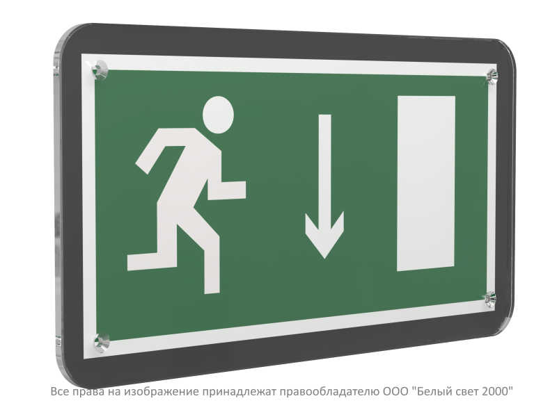 Знак безопасности PS-33186-Black.E09 "Указатель двери эвакуационного выхода (прав.)" Белый свет a32965