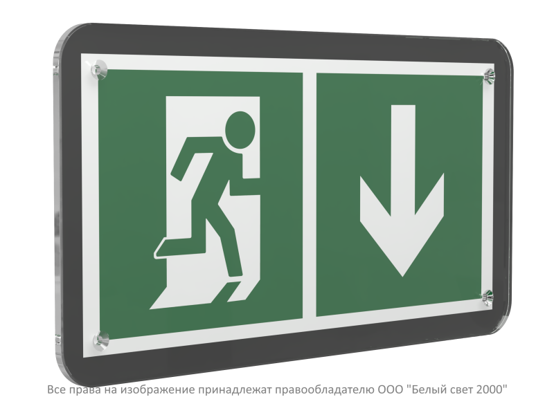 Знак безопасности PS-33186-Black.E39 "Указатель двери эвакуационного выхода (прав.)" Белый свет a32982
