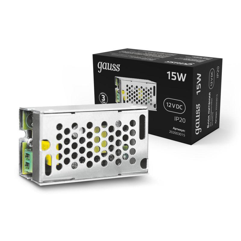 Блок питания для светодиодной ленты Black 15Вт 12В IP20 (драйвер) GAUSS 202003015