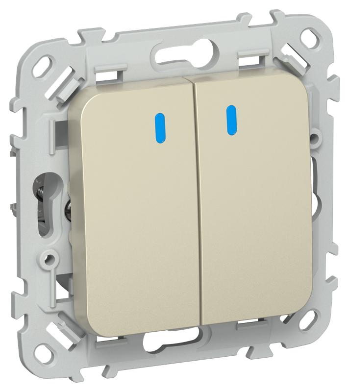 Выключатель кнопочный проходной 2-кл. СП FLITE ВС62-2-1-ФлШ 10А с индикацией механизм шампань IEK FI-V28-1-10-1-K37