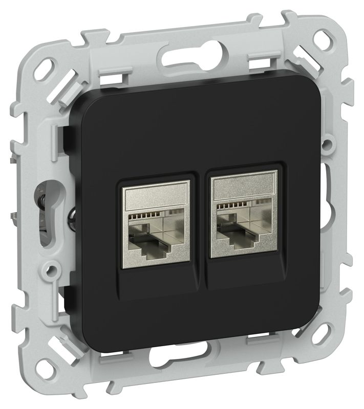 Розетка 2-м СП FLITE РКТ5е/3-2-1-ФлЧ RJ45/RJ11 кат.5E/3 STP механизм черн. IEK FI-KT21-1-K02