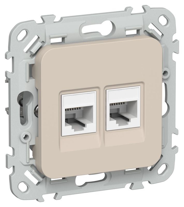 Розетка 2-м СП FLITE РКТ5е/3-2-0-ФлЛ RJ45/RJ11 кат.5E/3 UTP механизм льняной IEK FI-KT22-1-K88
