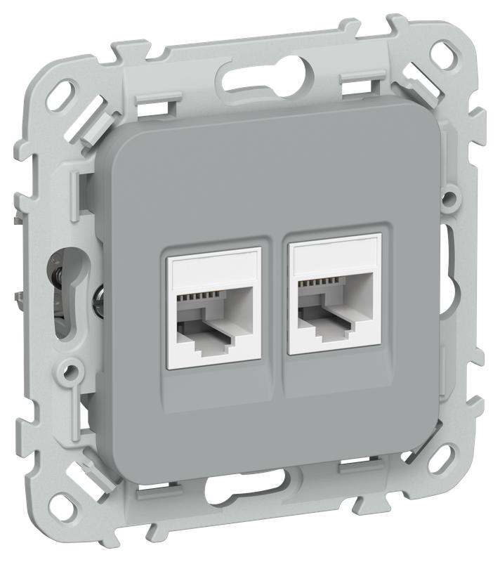 Розетка 2-м СП FLITE РКТ5е/3-2-0-ФлС RJ45/RJ11 кат.5E/3 UTP механизм сер. IEK FI-KT22-1-K03