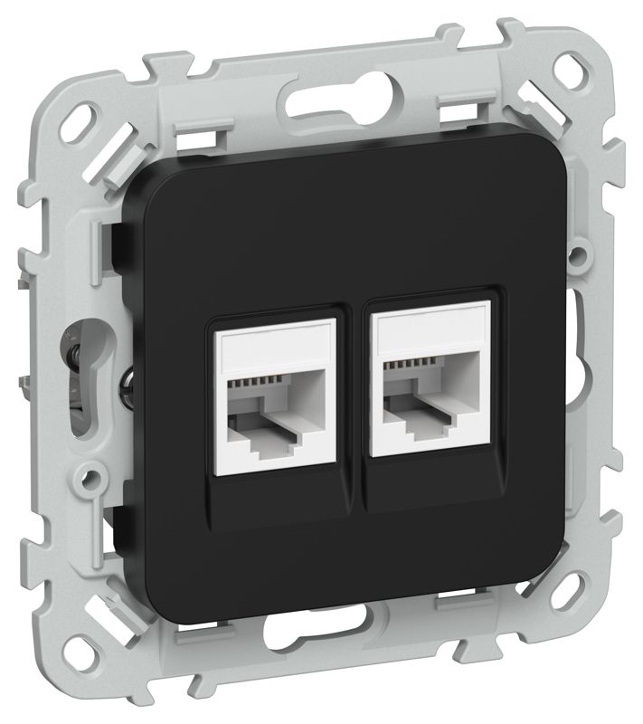 Розетка 2-м СП FLITE РКТ5е/3-2-0-ФлЧ RJ45/RJ11 кат.5E/3 UTP механизм черн. IEK FI-KT22-1-K02