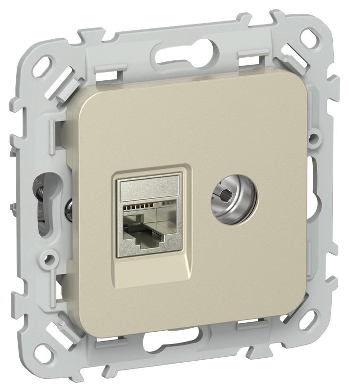 Розетка 2-м СП FLITE РКТВ5е-2-1-ФлШ RJ45/TV кат.5E STP механизм шампань IEK FI-AK21-1-K37