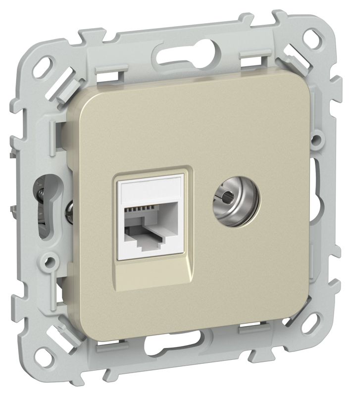 Розетка 2-м СП FLITE РКТВ5е-2-0-ФлШ RJ45/TV кат.5E UTP механизм шампань IEK FI-AK22-1-K37