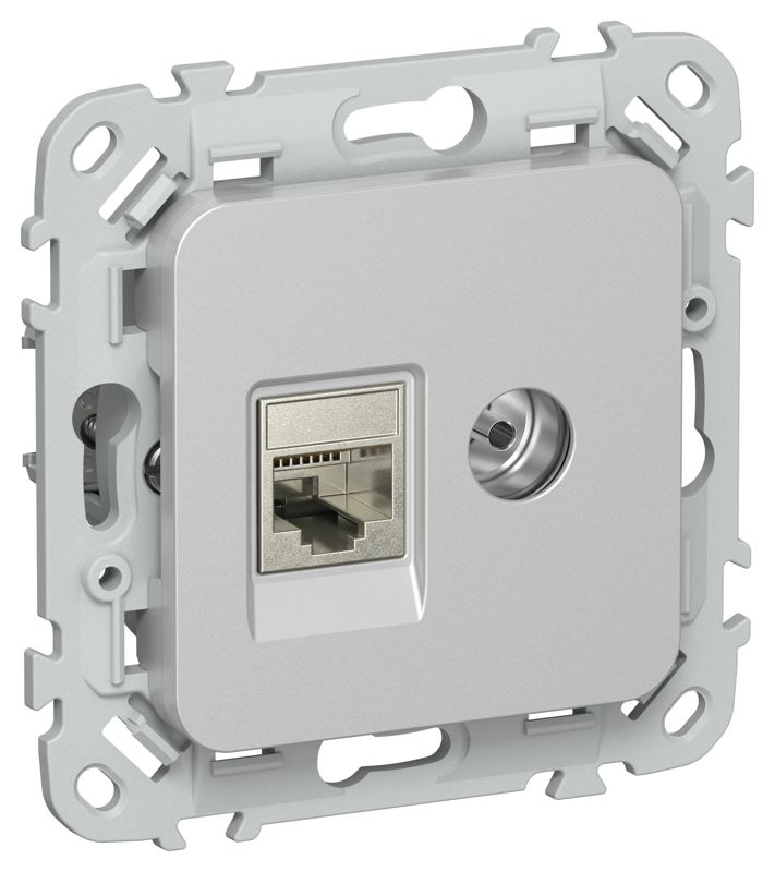 Розетка 2-м СП FLITE РКТВ6-2-1-ФлА RJ45/TV кат.6 STP механизм алюм. IEK FI-AK21-2-K47