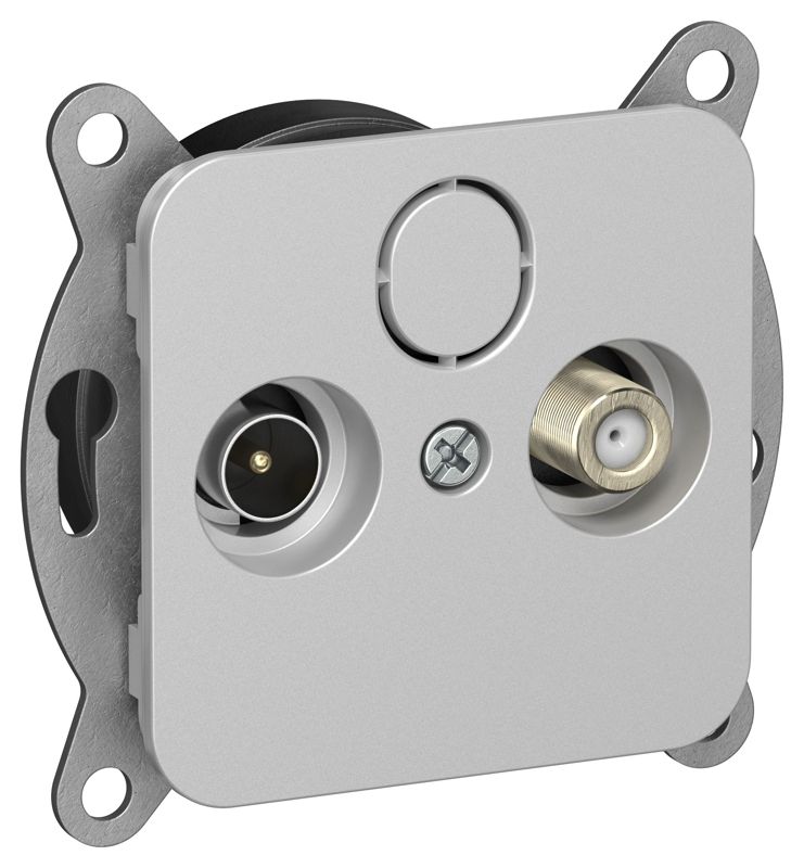 Розетка оконечная TV/SAT 2-м СП FLITE РТВс-2-1-1-ФлА экранир. механизм алюм. IEK FI-AF23-O-K47