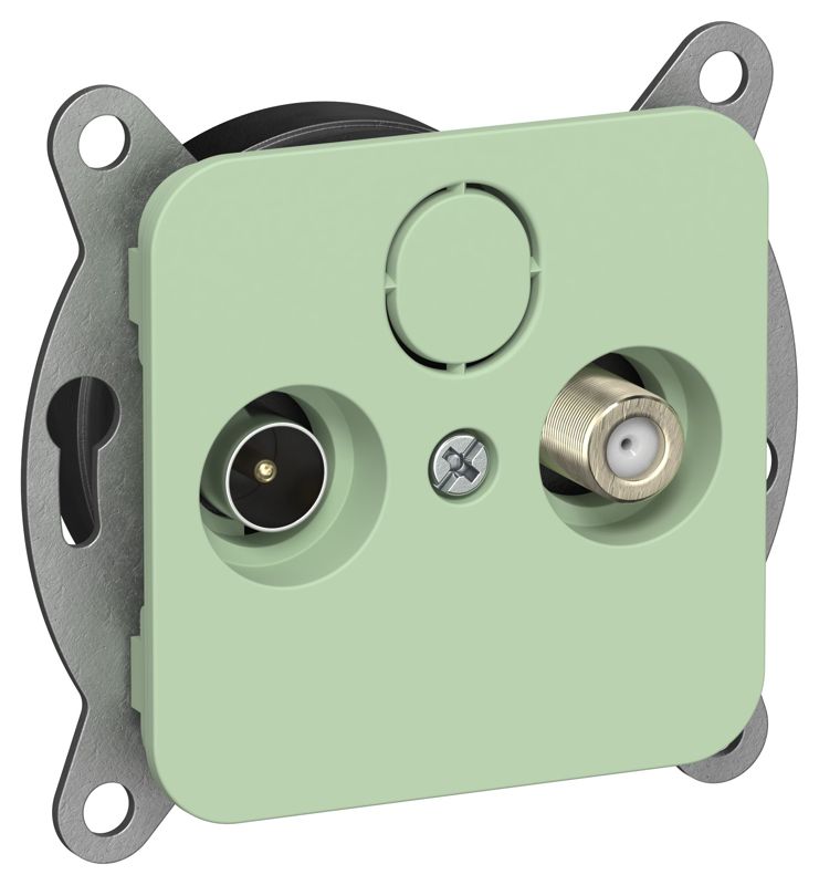 Розетка оконечная TV/SAT 2-м СП FLITE РТВс-2-1-1-ФлФ экранир. механизм фисташк. IEK FI-AF23-O-K93