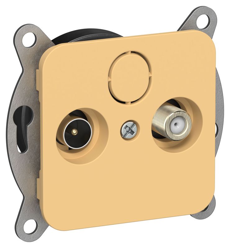 Розетка проходная TV/SAT 2-м СП FLITE РТВс-2-1-2-ФлЗ экранир. механизм золотарник IEK FI-AF23-P-K90