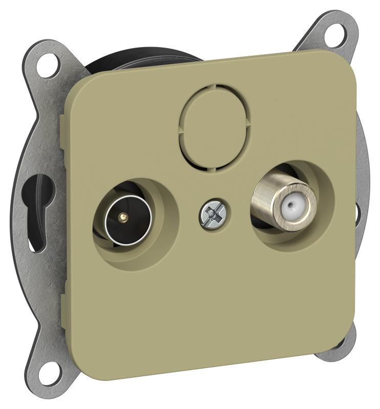 Розетка проходная TV/SAT 2-м СП FLITE РТВс-2-1-2-ФлО экранир. механизм олив. IEK FI-AF23-P-K26