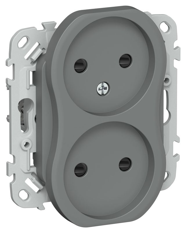 Розетка 2-м СП FLITE РСш02-0-ФлМА 10А без заземл. с защ. шторками механизм мокрый асфальт IEK FI-R23-10-K80