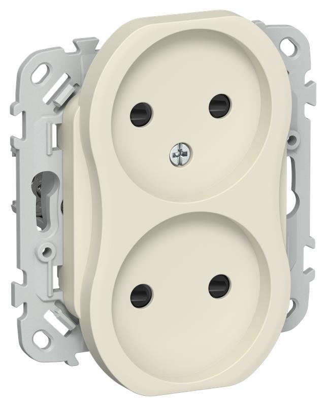 Розетка 2-м СП FLITE РСш02-0-ФлСл 10А без заземл. с защ. шторками механизм сливочный IEK FI-R23-10-K86