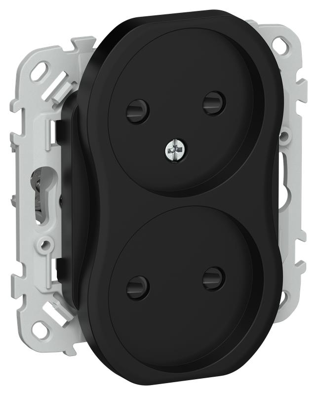 Розетка 2-м СП FLITE РСш02-0-ФлЧ 10А без заземл. с защ. шторками механизм черн. IEK FI-R23-10-K02