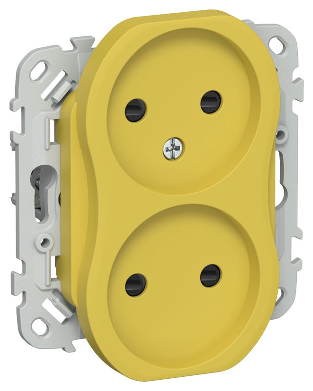 Розетка 2-м СП FLITE РСш02-1-ФлЖК 10А без заземл. с защ. шторками безвинтовое крепление механизм желт. карри IEK FI-R23-10-1-K44