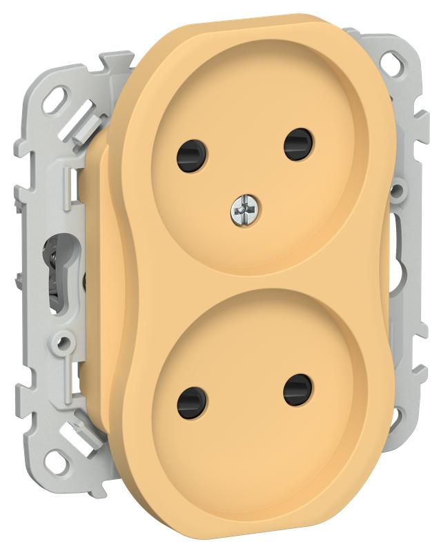 Розетка 2-м СП FLITE РСш02-1-ФлЗ 10А без заземл. с защ. шторками безвинтовое крепление механизм золотарник IEK FI-R23-10-1-K90