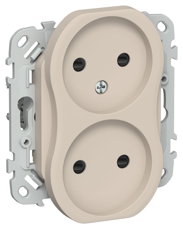 Розетка 2-м СП FLITE РСш02-1-ФлЛ 10А без заземл. с защ. шторками безвинтовое крепление механизм льняной IEK FI-R23-10-1-K88