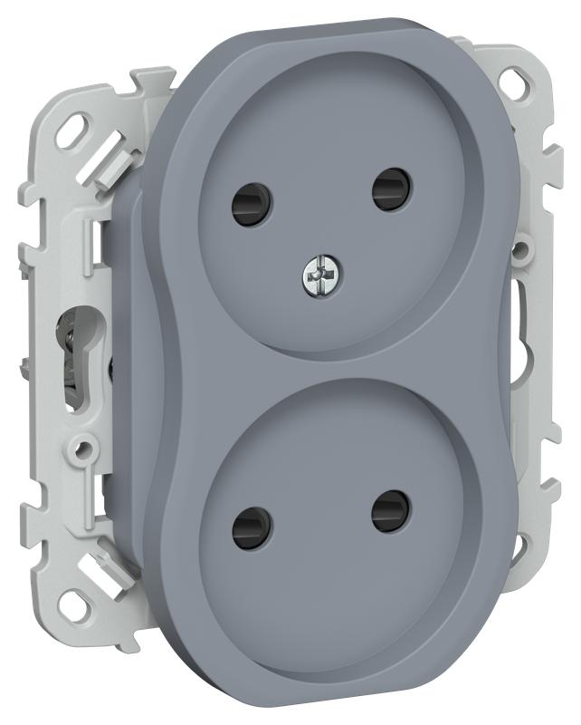 Розетка 2-м СП FLITE РСш02-1-ФлМ 10А без заземл. с защ. шторками безвинтовое крепление механизм маренго IEK FI-R23-10-1-K35