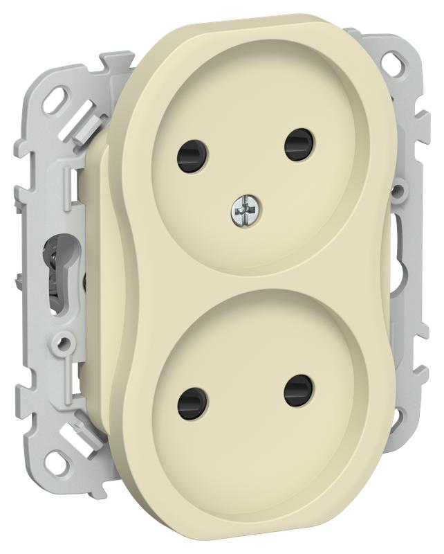 Розетка 2-м СП FLITE РСш02-1-ФлН 10А без заземл. с защ. шторками безвинтовое крепление механизм навахо IEK FI-R23-10-1-K87
