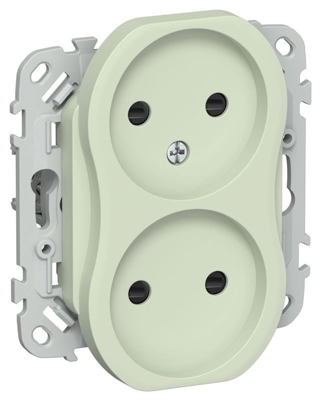 Розетка 2-м СП FLITE РСш02-1-ФлП 10А без заземл. с защ. шторками безвинтовое крепление механизм панг IEK FI-R23-10-1-K92