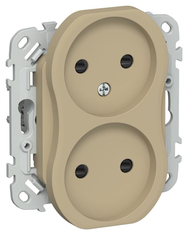 Розетка 2-м СП FLITE РСш02-1-ФлХ 10А без заземл. с защ. шторками безвинтовое крепление механизм хаки IEK FI-R23-10-1-K59