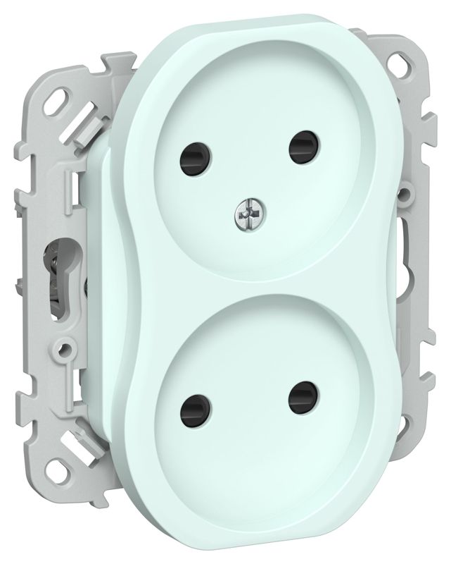 Розетка 2-м СП FLITE РСш02-1-ФлХЛ 10А без заземл. с защ. шторками безвинтовое крепление механизм холод. лед IEK FI-R23-10-1-K94