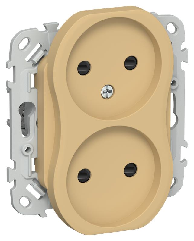 Розетка 2-м СП FLITE РСш02-1-ФлШм 10А без заземл. с защ. шторками безвинтовое крепление механизм шамуа IEK FI-R23-10-1-K89