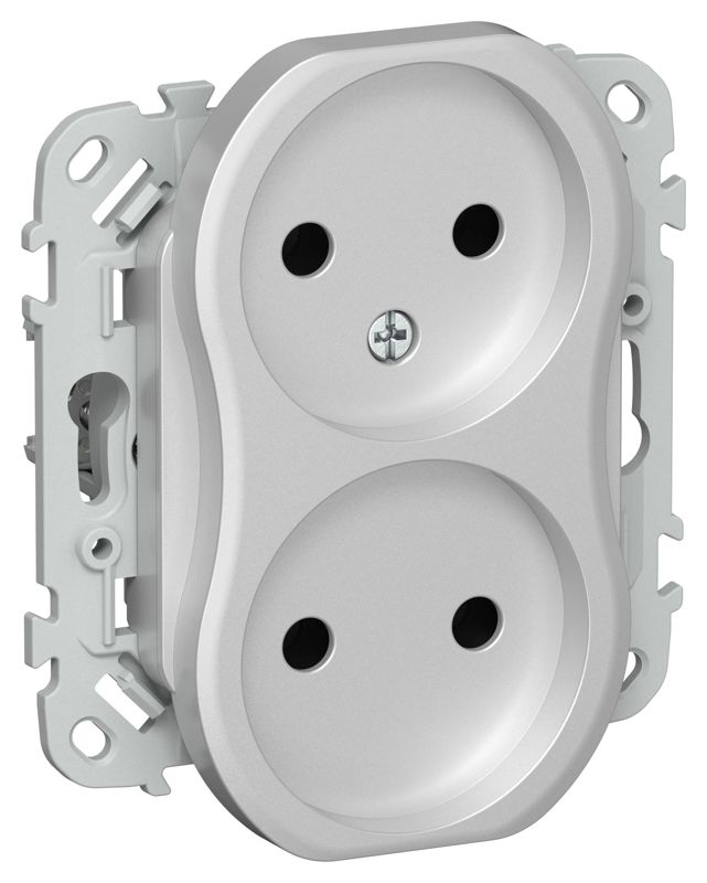 Розетка 2-м СП FLITE РС02-0-ФлА 10А без заземл. без защ. шторок механизм алюм. IEK FI-R20-10-K47