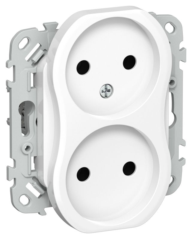 Розетка 2-м СП FLITE РС02-0-ФлБ 10А без заземл. без защ. шторок механизм бел. IEK FI-R20-10-K01