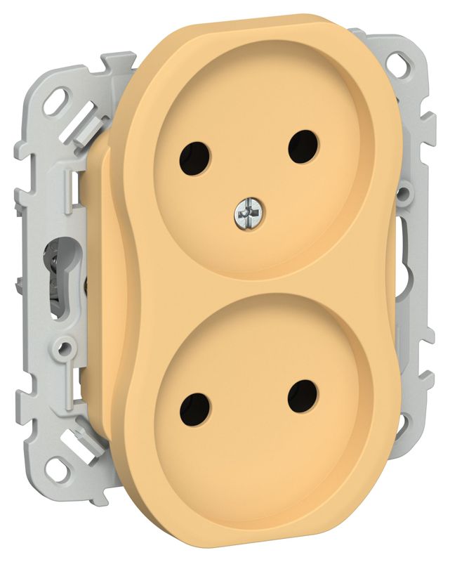 Розетка 2-м СП FLITE РС02-0-ФлЗ 10А без заземл. без защ. шторок механизм золотарник IEK FI-R20-10-K90