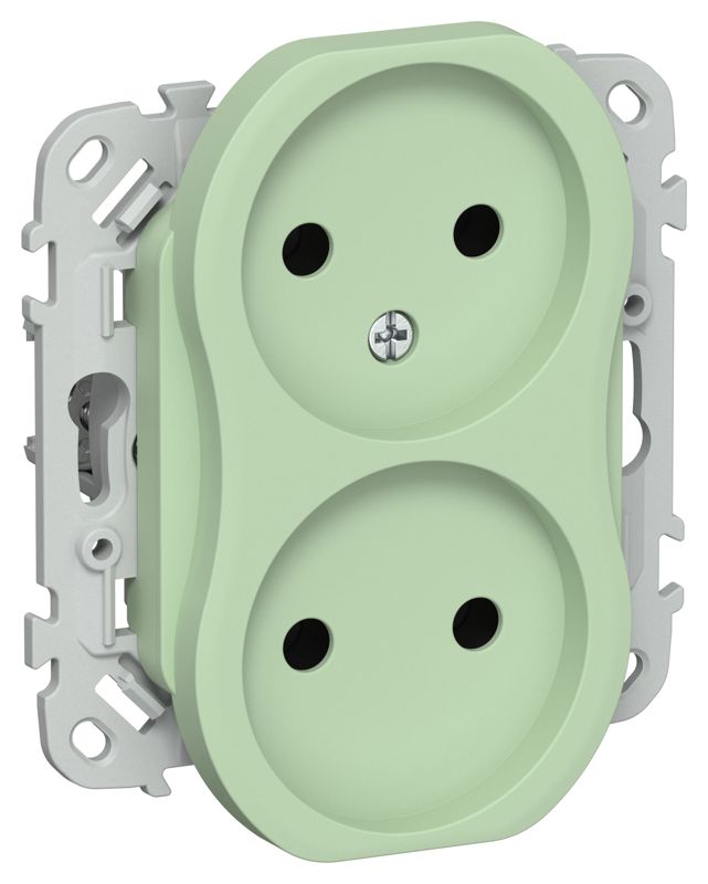 Розетка 2-м СП FLITE РС02-0-ФлФ 10А без заземл. без защ. шторок механизм фисташк. IEK FI-R20-10-K93