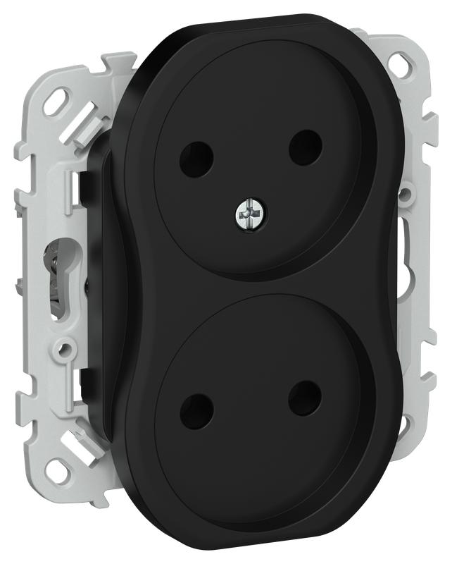 Розетка 2-м СП FLITE РС02-0-ФлЧ 10А без заземл. без защ. шторок механизм черн. IEK FI-R20-10-K02