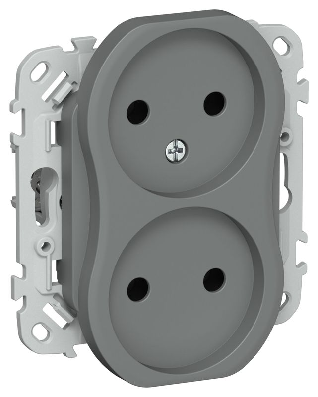 Розетка 2-м СП FLITE РС02-1-ФлМА 10А без заземл. без защ. шторок безвинтовое крепление механизм мокрый асфальт IEK FI-R20-10-1-K80